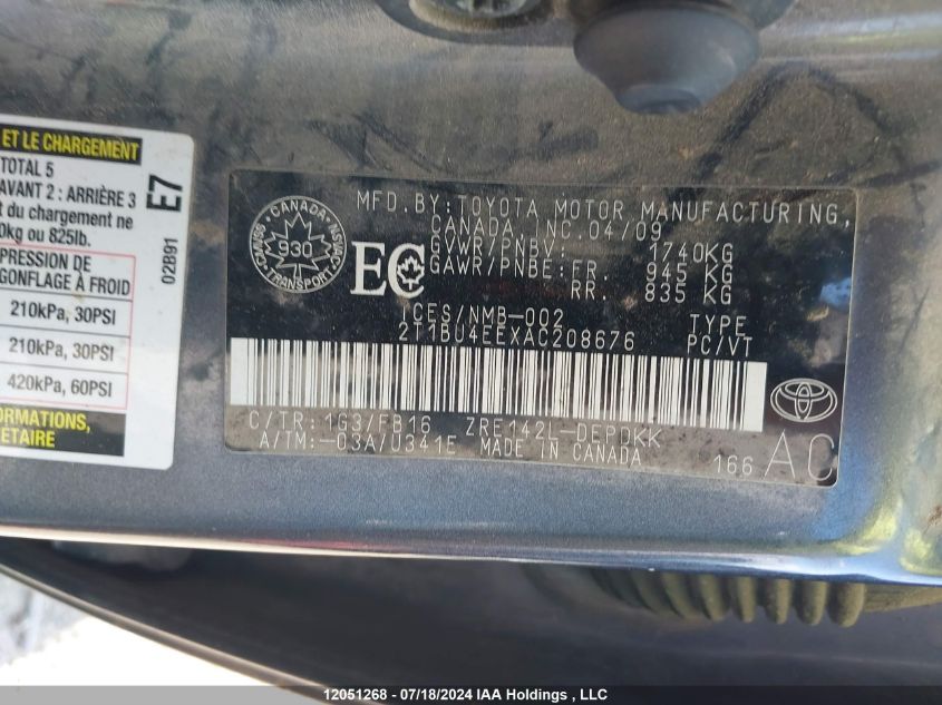 2010 Toyota Corolla S/Le/Xle VIN: 2T1BU4EEXAC208676 Lot: 12051268