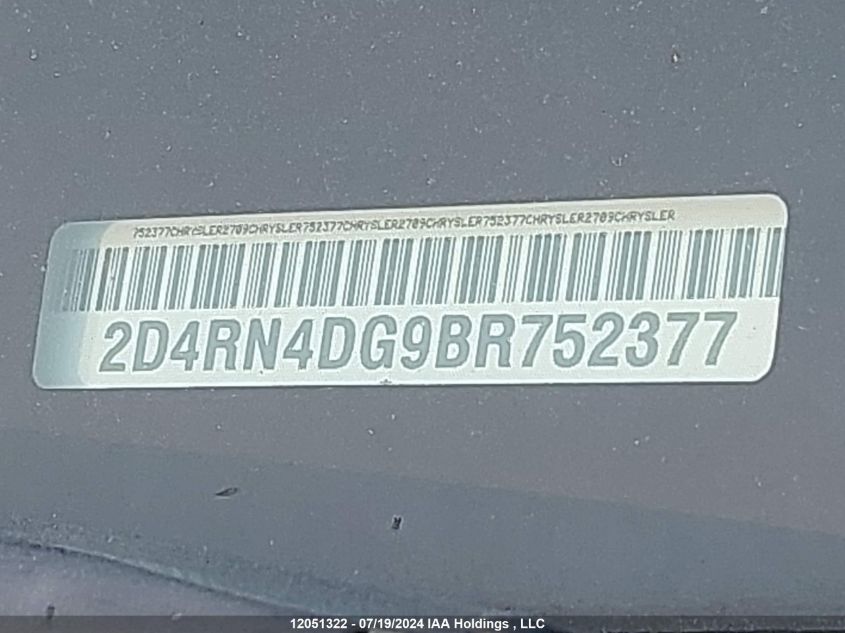 2011 Dodge Grand Caravan Express VIN: 2D4RN4DG9BR752377 Lot: 12051322