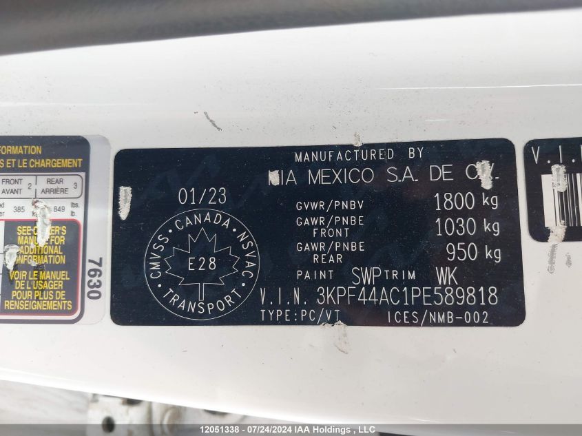 2023 Kia Forte VIN: 3KPF44AC1PE589818 Lot: 12051338