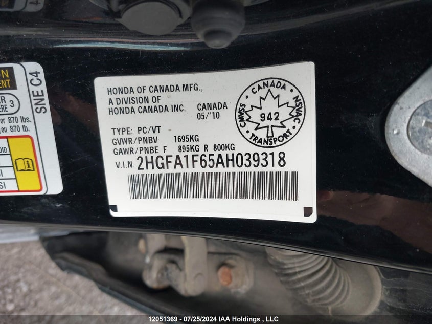 2010 Honda Civic Lx-S VIN: 2HGFA1F65AH039318 Lot: 12051369