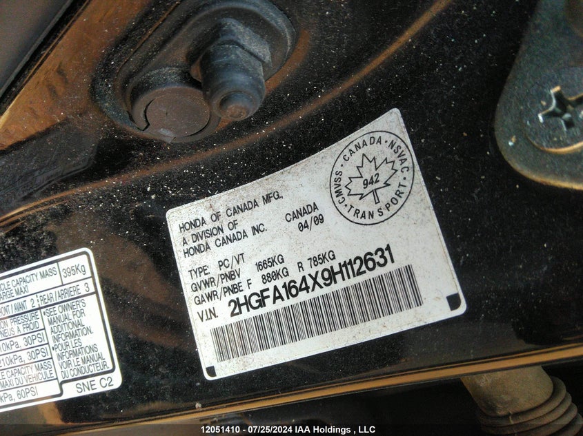 2009 Honda Civic Sdn VIN: 2HGFA164X9H112631 Lot: 12051410