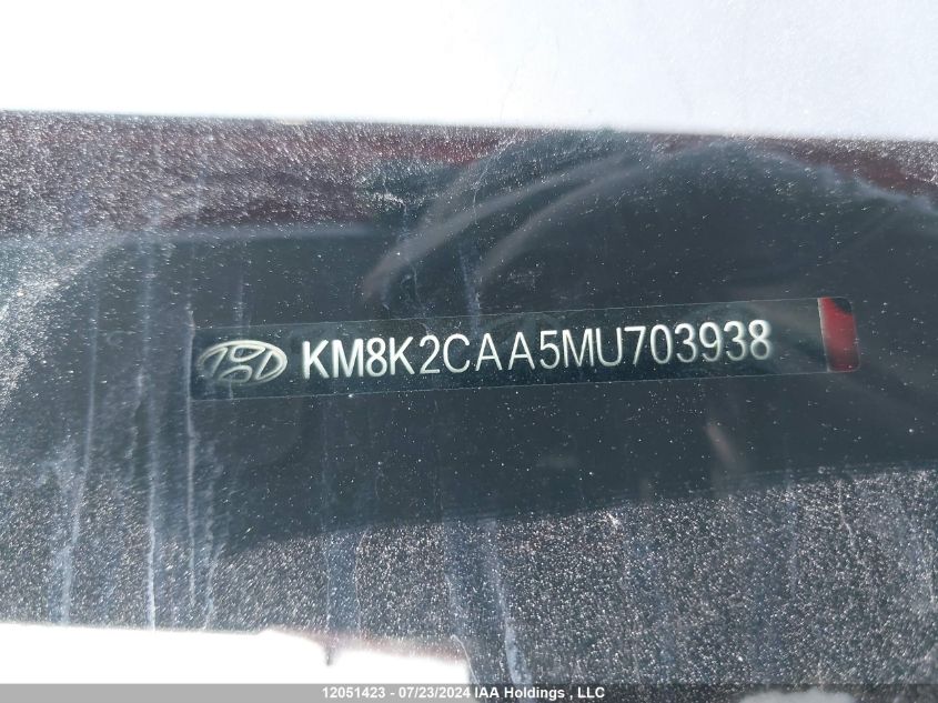 2021 Hyundai Kona Sel VIN: KM8K2CAA5MU703938 Lot: 12051423