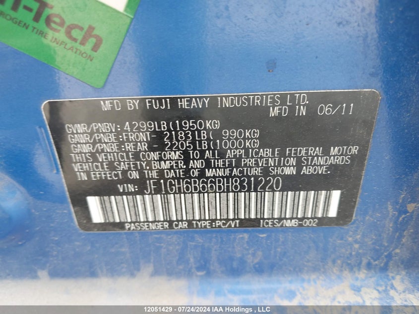 2011 Subaru Impreza VIN: JF1GH6B66BH831220 Lot: 12051429