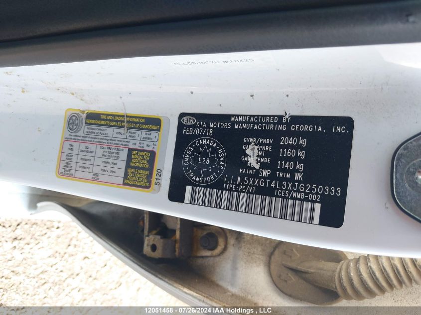 2018 Kia Optima VIN: 5XXGT4L3XJG250333 Lot: 12051458