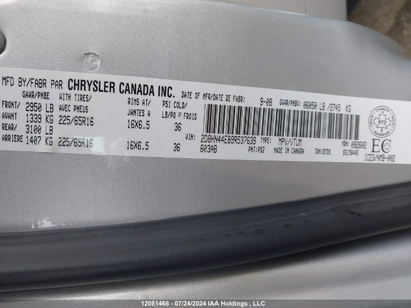 2009 Dodge Grand Caravan Se VIN: 2D8HN44E89R537639 Lot: 12051468