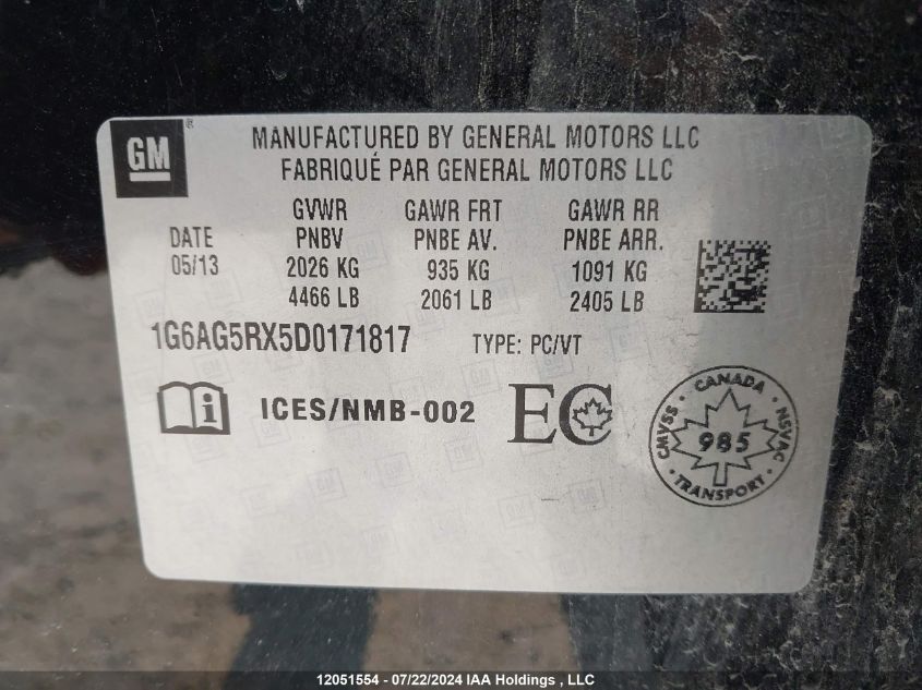 2013 Cadillac Ats VIN: 1G6AG5RX5D0171817 Lot: 12051554