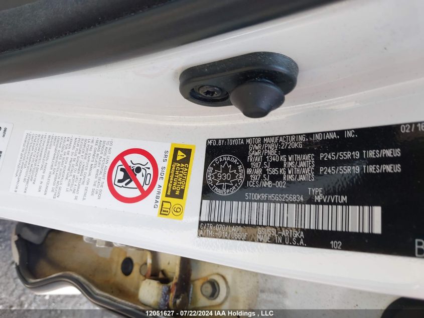 2016 Toyota Highlander Limited/Ltd Platinum VIN: 5TDDKRFH5GS256834 Lot: 12051627