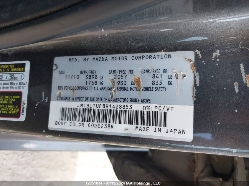 2011 Mazda 3 I VIN: JM1BL1UF8B1428853 Lot: 12051634