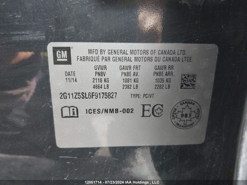 2015 Chevrolet Impala Ls VIN: 2G11Z5SL6F9175827 Lot: 12051714