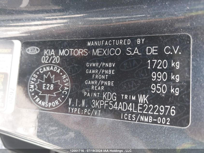 2020 Kia Forte VIN: 3KPF54AD4LE222976 Lot: 12051716