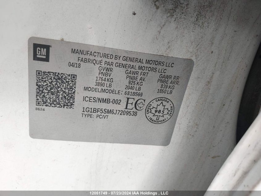 2018 Chevrolet Cruze VIN: 1G1BF5SM6J7209538 Lot: 12051749