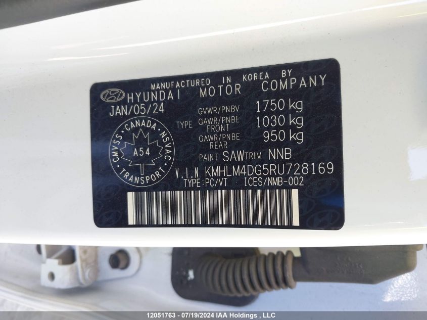 2024 Hyundai Elantra Sel VIN: KMHLM4DG5RU728169 Lot: 12051763