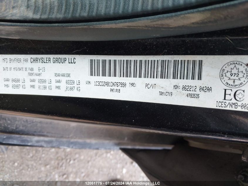 2013 Dodge Avenger VIN: 1C3CDZAB1DN767990 Lot: 12051775