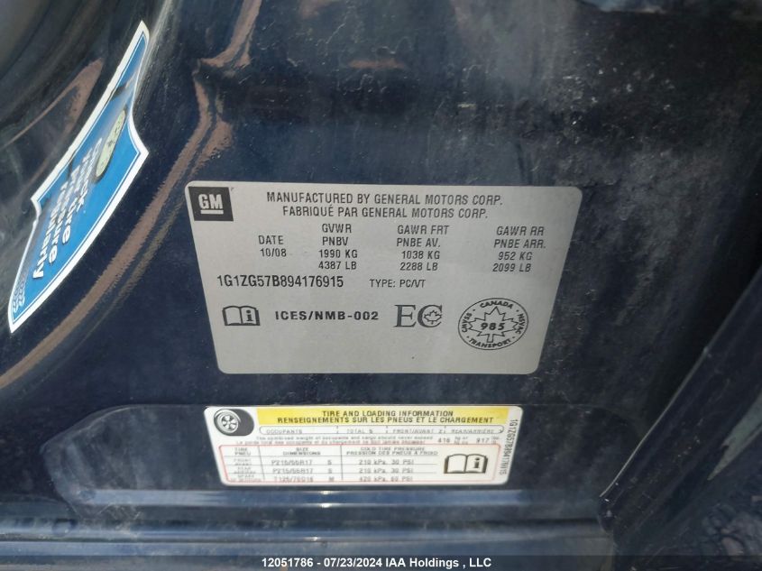 2009 Chevrolet Malibu VIN: 1G1ZG57B894176915 Lot: 12051786