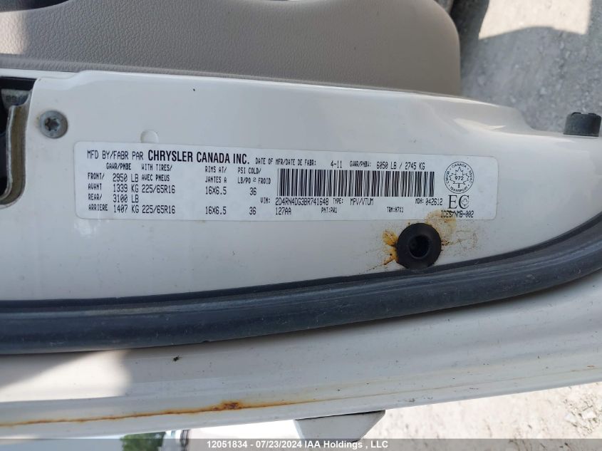 2011 Dodge Caravan VIN: 2D4RN4DG3BR741648 Lot: 12051834