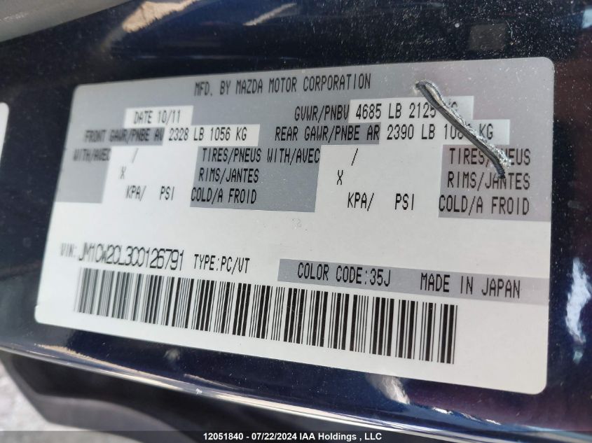 2012 Mazda Mazda5 VIN: JM1CW2CL3C0126791 Lot: 12051840