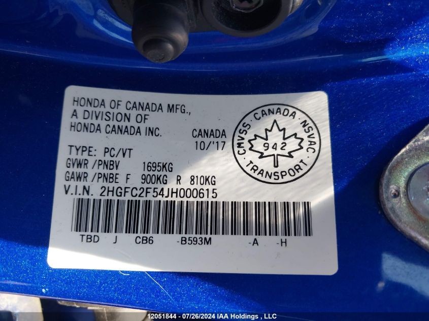 2018 Honda Civic Sedan VIN: 2HGFC2F54JH000615 Lot: 12051844