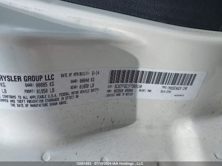 2015 Fiat 500 Electric VIN: 3C3CFFGE1FT503150 Lot: 12051853