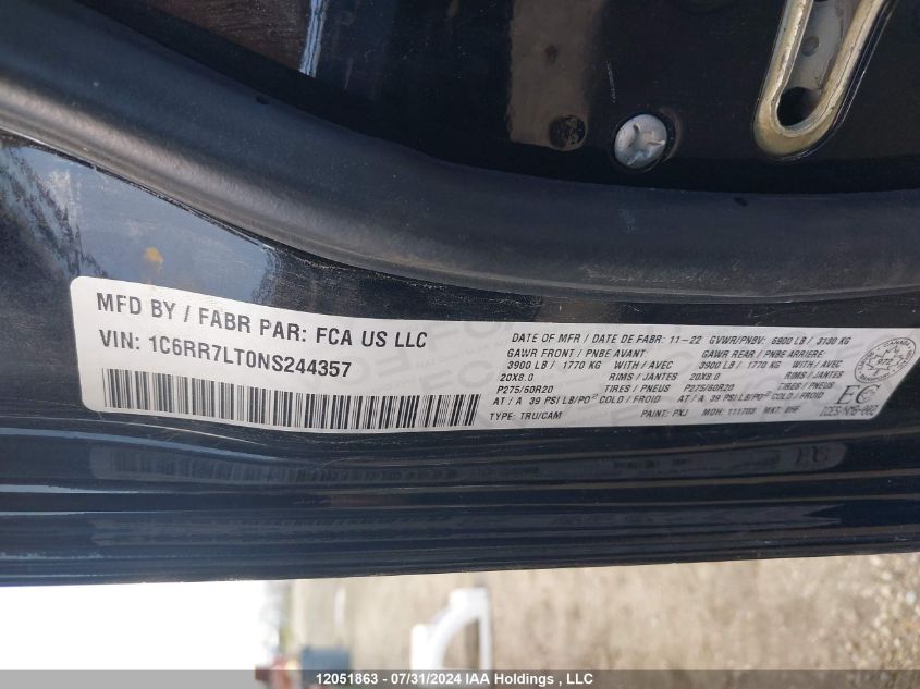 2022 Ram 1500 Classic Slt VIN: 1C6RR7LT0NS244357 Lot: 12051863