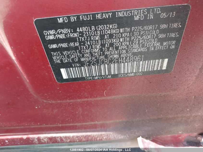 2014 Subaru Forester VIN: JF2SJCBC2EH448961 Lot: 12051902