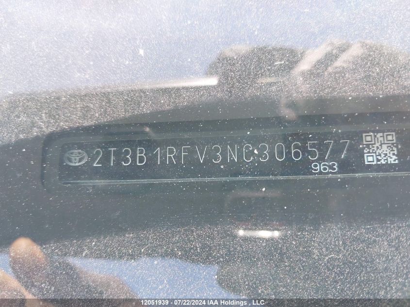 2022 Toyota Rav4 Le VIN: 2T3B1RFV3NC306577 Lot: 12051939