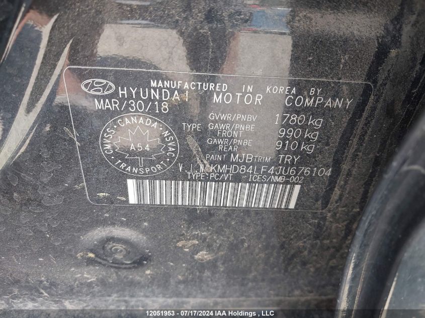 2018 Hyundai Elantra Sel/Value/Limited VIN: KMHD84LF4JU676104 Lot: 12051953