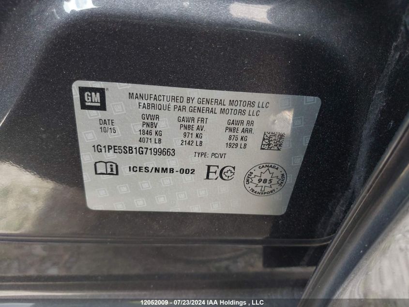2016 Chevrolet Cruze VIN: 1G1PE5SB1G7199663 Lot: 12052009