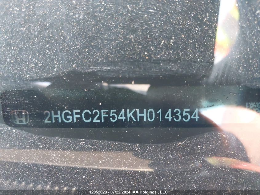 2019 Honda Civic Lx VIN: 2HGFC2F54KH014354 Lot: 12052029