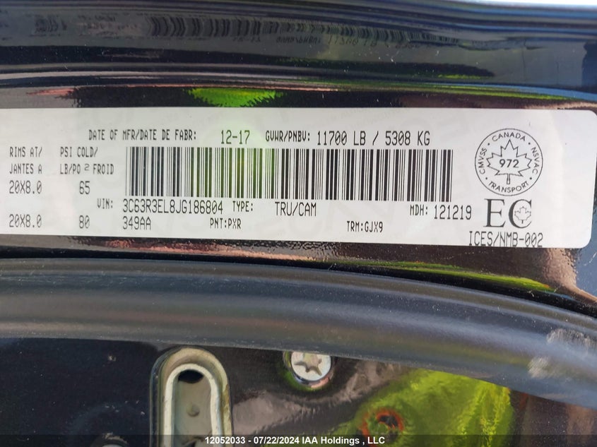 2018 Dodge Ram 3500 VIN: 3C63R3EL8JG186804 Lot: 12052033