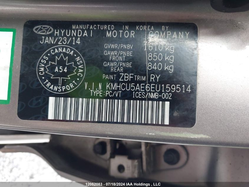 2014 Hyundai Accent VIN: KMHCU5AE6EU159514 Lot: 12052083
