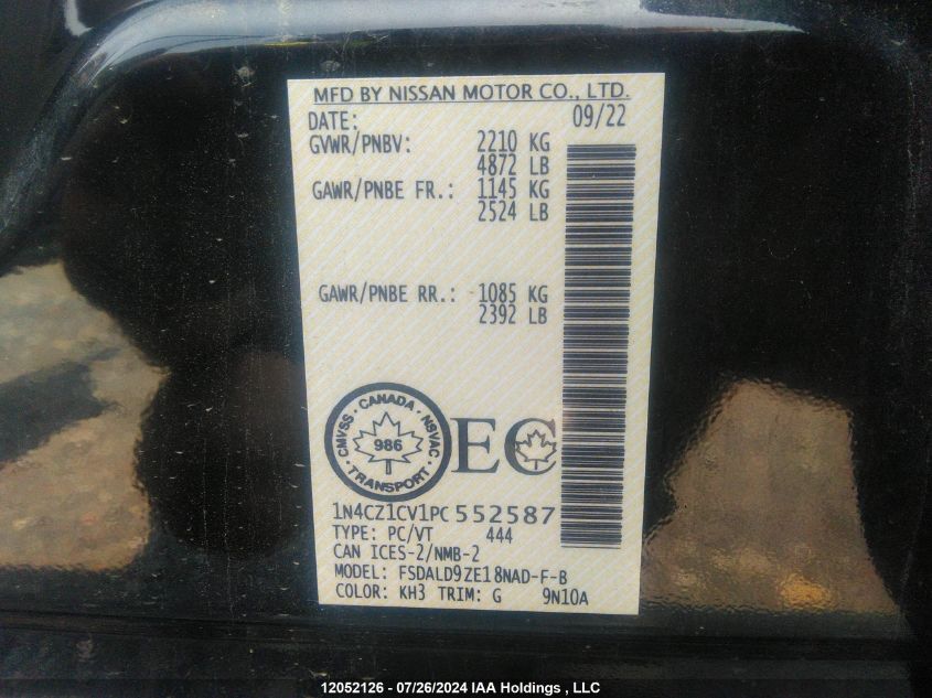 2023 Nissan Leaf Sv Plus VIN: 1N4CZ1CV1PC552587 Lot: 12052126