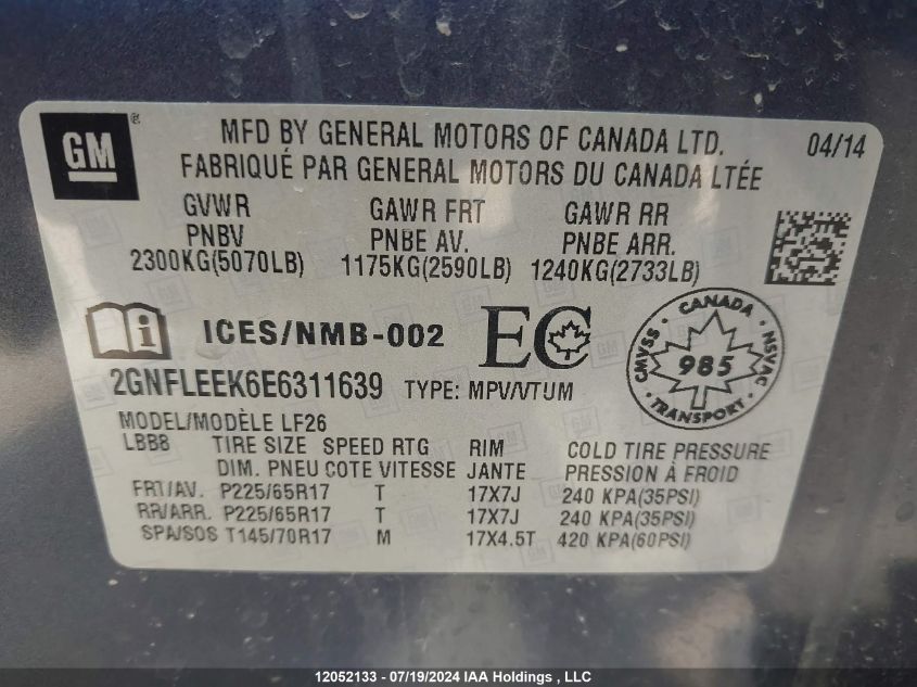 2014 Chevrolet Equinox Ls VIN: 2GNFLEEK6E6311639 Lot: 12052133