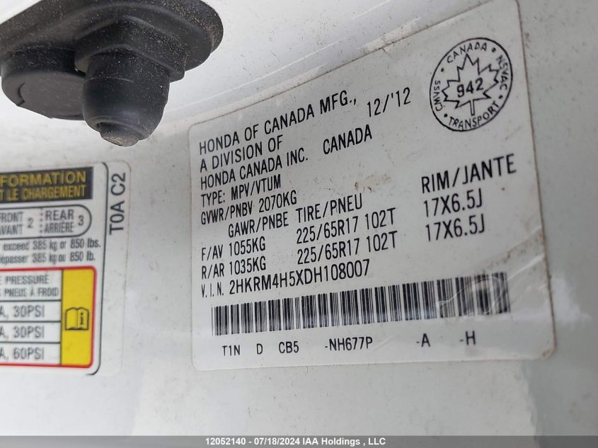 2013 Honda Cr-V Ex VIN: 2HKRM4H5XDH108007 Lot: 12052140