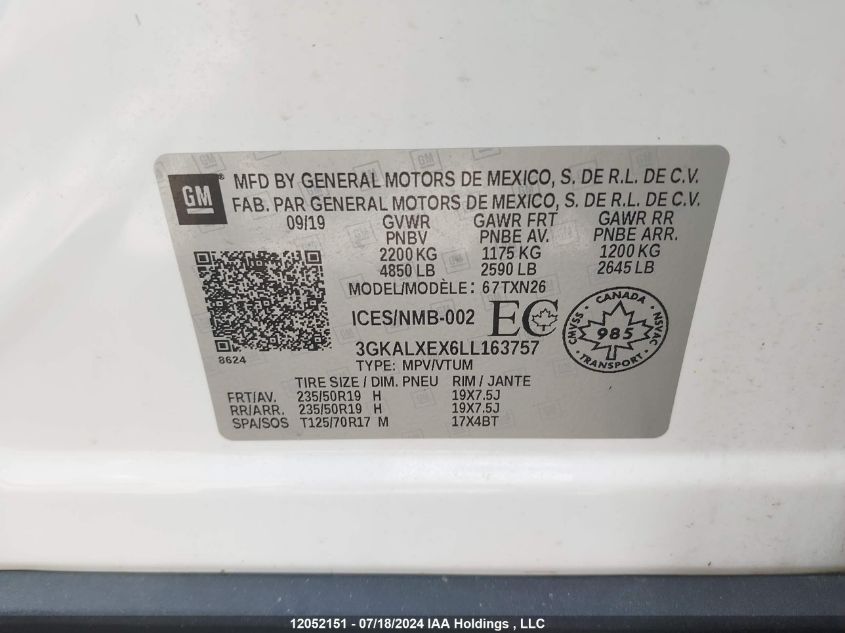 2020 GMC Terrain Denali VIN: 3GKALXEX6LL163757 Lot: 12052151