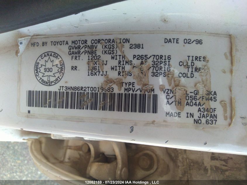 1996 Toyota 4Runner Sr5 VIN: JT3HN86R2T0019683 Lot: 12052159