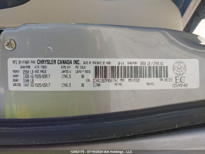 2015 Chrysler Town & Country Touring VIN: 2C4RC1BG7FR501741 Lot: 12052170