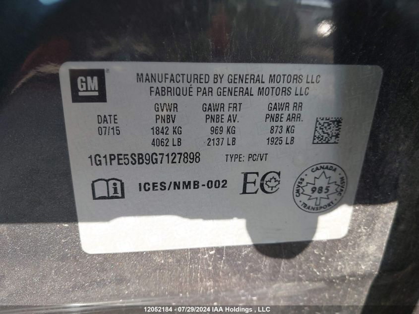 2016 Chevrolet Cruze Limited VIN: 1G1PE5SB9G7127898 Lot: 12052184