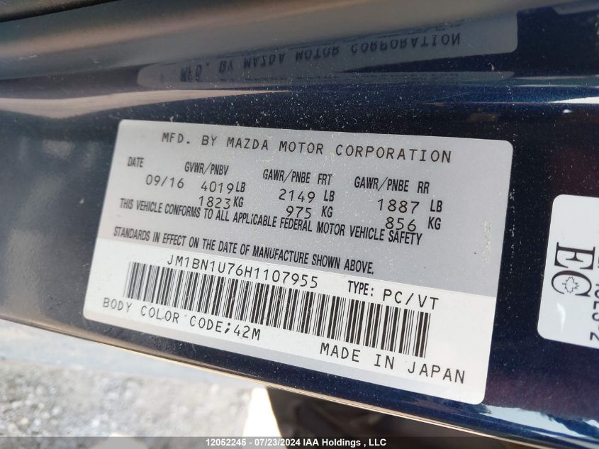 2017 Mazda Mazda3 VIN: JM1BN1U76H1107955 Lot: 12052245