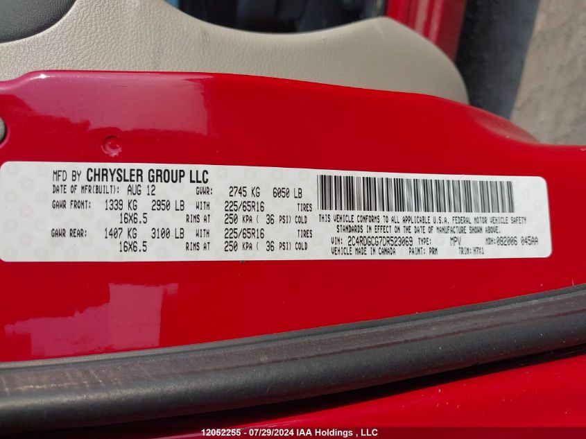 2013 Dodge Grand Caravan Sxt VIN: 2C4RDGCG7DR523069 Lot: 12052255