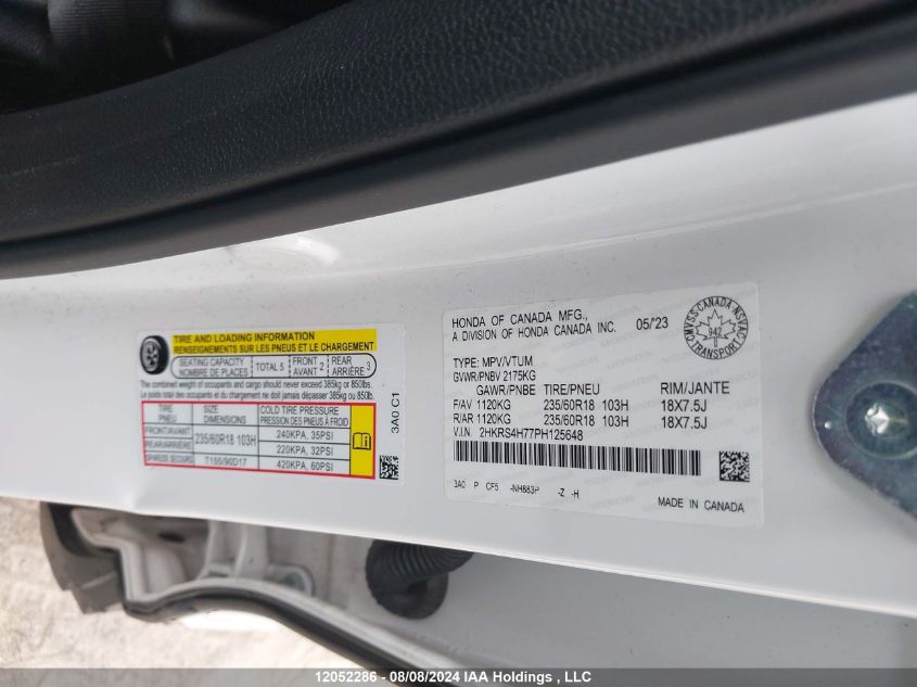 2023 Honda Cr-V VIN: 2HKRS4H77PH125648 Lot: 12052286