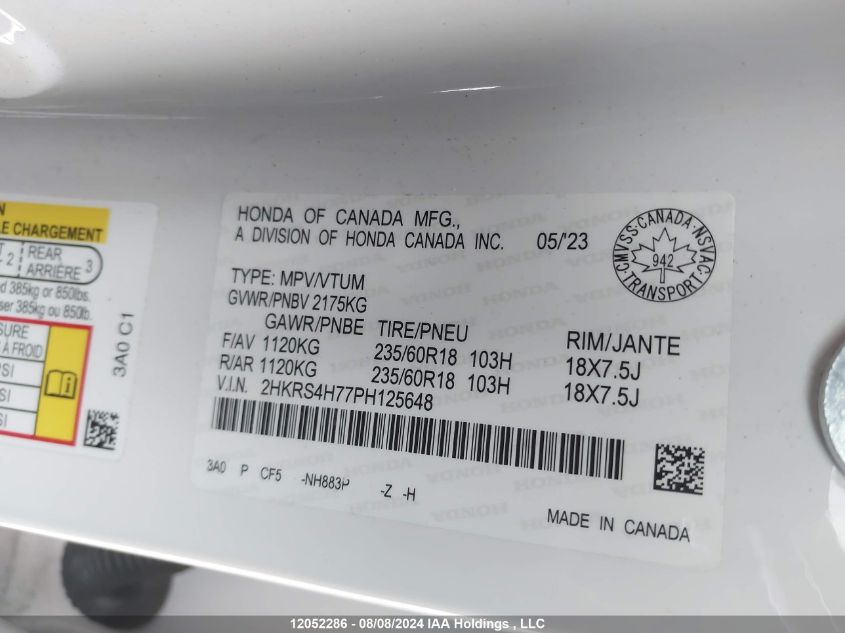 2023 Honda Cr-V VIN: 2HKRS4H77PH125648 Lot: 12052286