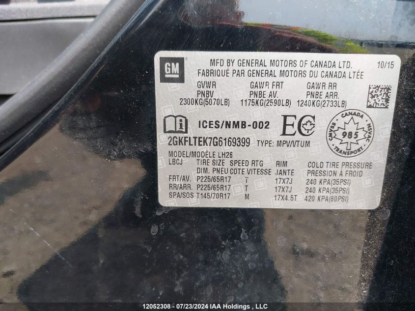 2016 GMC Terrain VIN: 2GKFLTEK7G6169399 Lot: 12052308