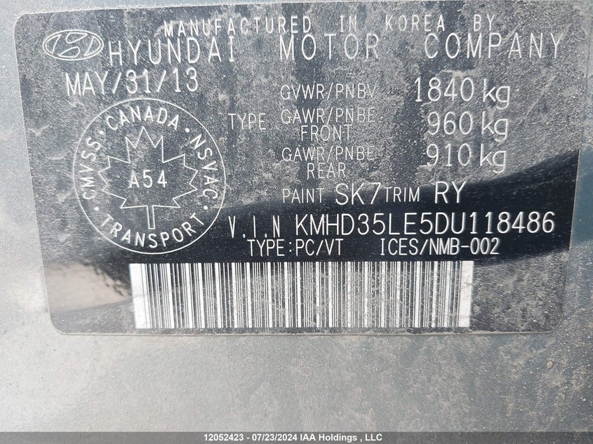 2013 Hyundai Elantra Gt VIN: KMHD35LE5DU118486 Lot: 12052423