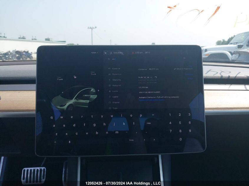 2019 Tesla Model 3 VIN: 5YJ3E1EB1KF492685 Lot: 12052426