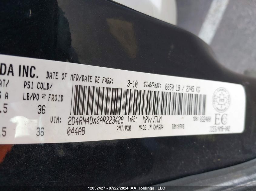 2010 Dodge Grand Caravan Se VIN: 2D4RN4DX0AR223429 Lot: 12052427