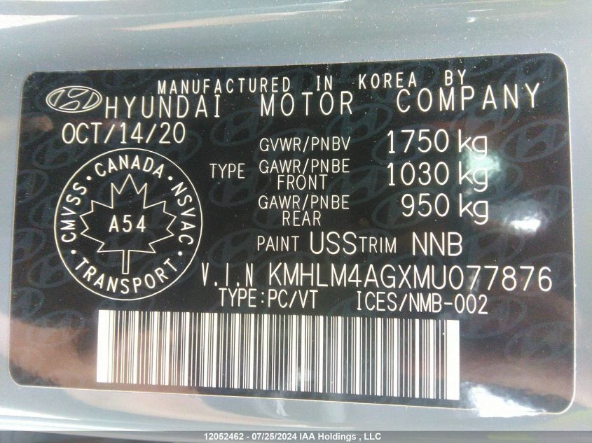 2021 Hyundai Elantra Sel VIN: KMHLM4AGXMU077876 Lot: 12052462