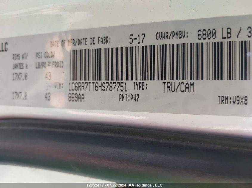 2017 Ram 1500 Slt VIN: 1C6RR7TT6HS787751 Lot: 12052473
