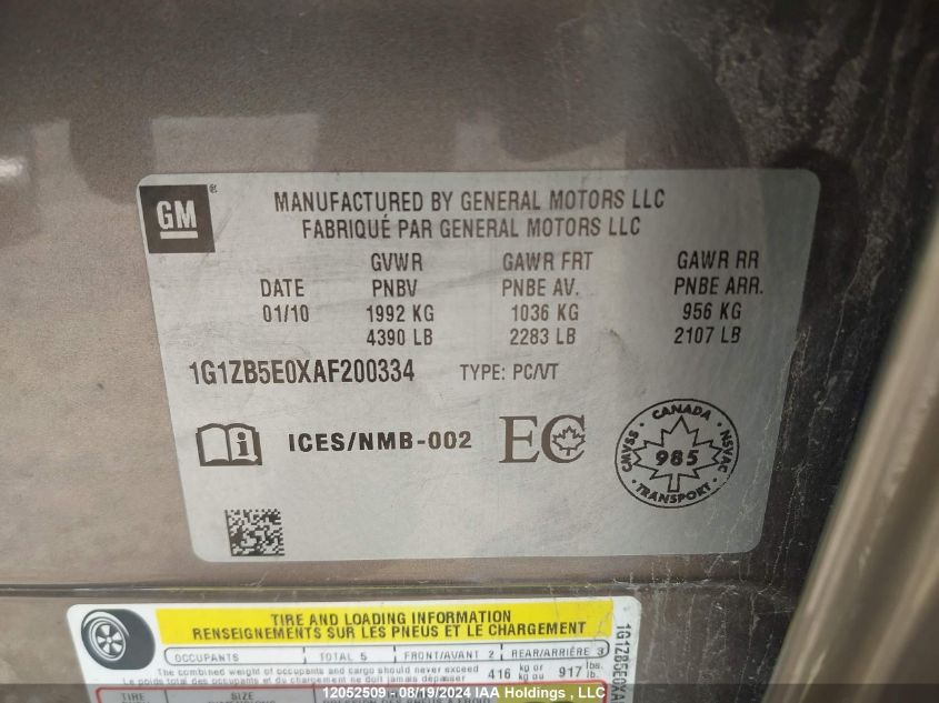 2010 Chevrolet Malibu Ls VIN: 1G1ZB5E0XAF200334 Lot: 12052509