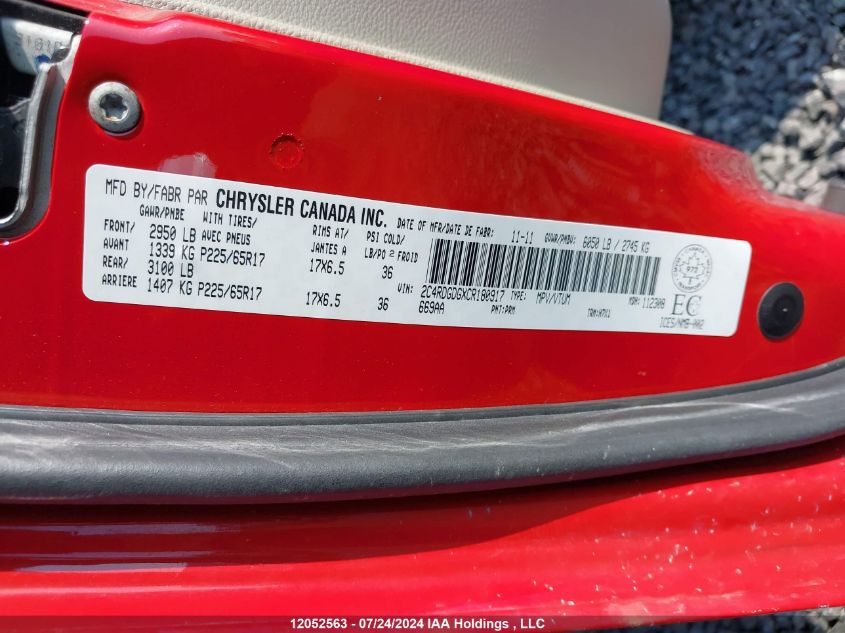 2012 Dodge Grand Caravan Crew VIN: 2C4RDGDGXCR180917 Lot: 12052563