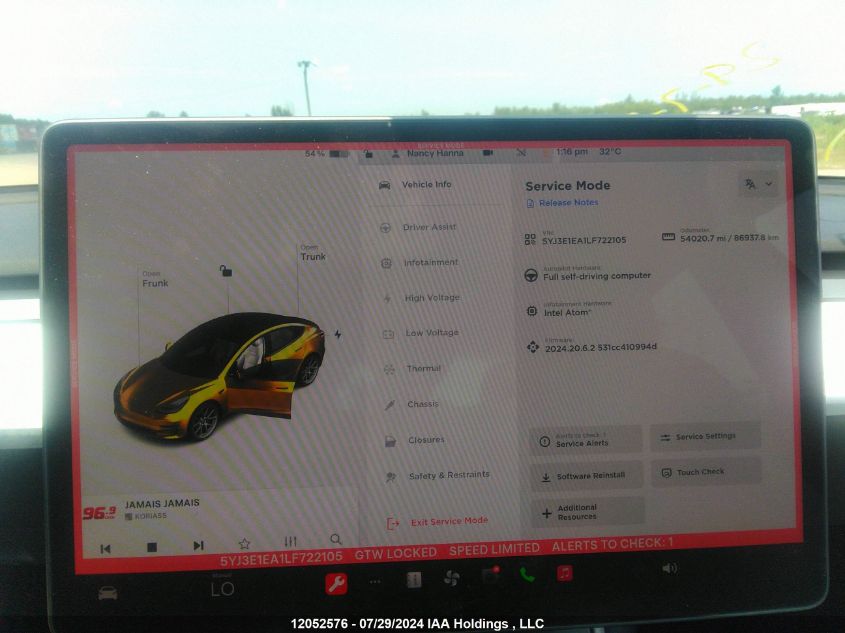 2020 Tesla Model 3 VIN: 5YJ3E1EA1LF722105 Lot: 12052576